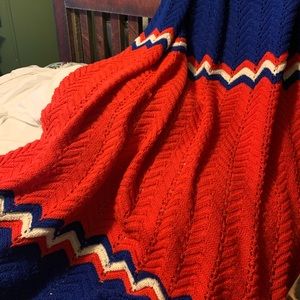 Handmade Ole Miss Red Blue July 4 Crochet Afghan